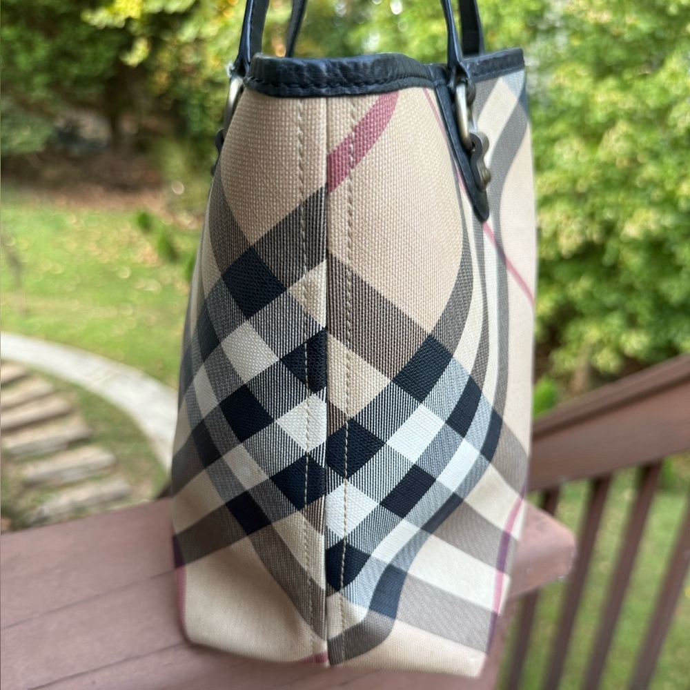 Burberry Classic Check Tote with Burgundy Accents - Picture 4 of 16